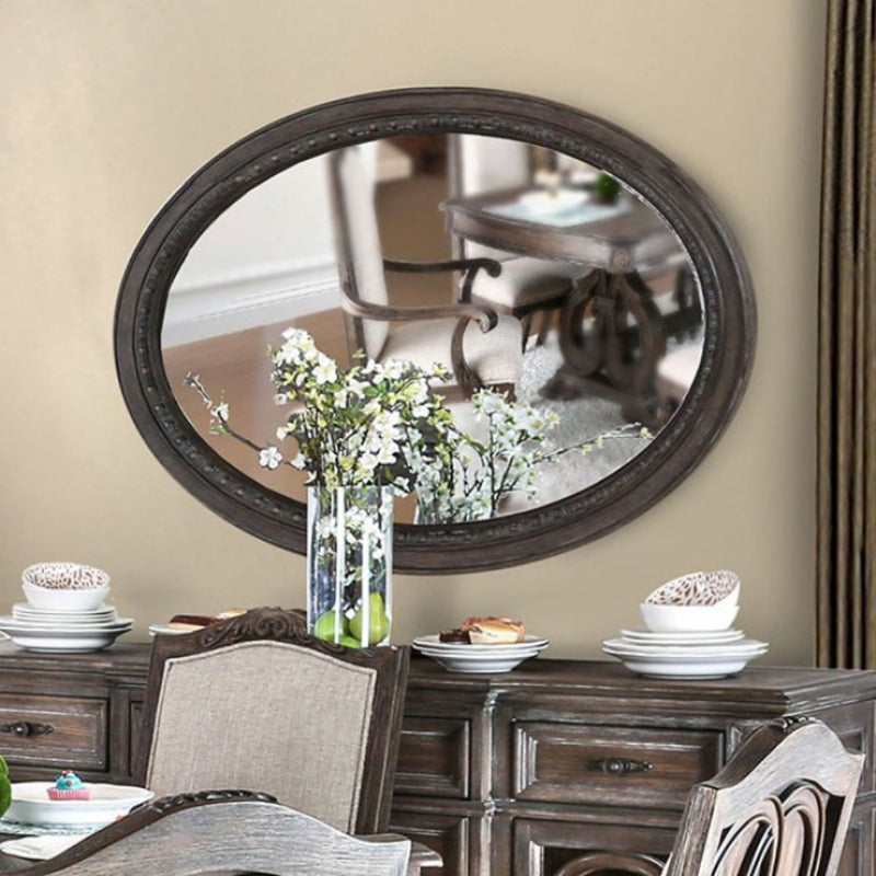 Oval Wall Mountable 5mm Beveled Mirror Rustic Natural Brown-zoom-