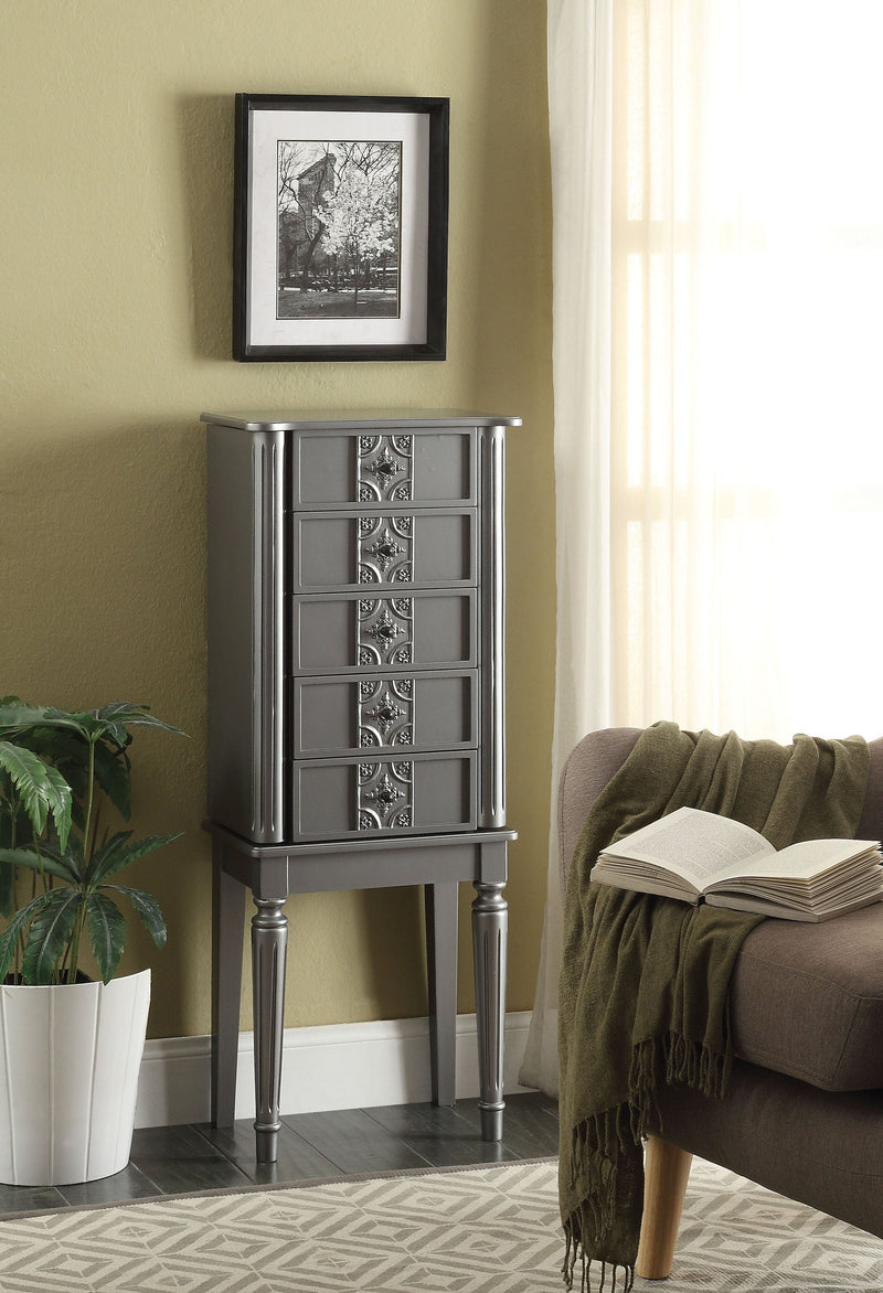 Wood Jewelry Armoire With 5 Drawers in Silver-zoom-