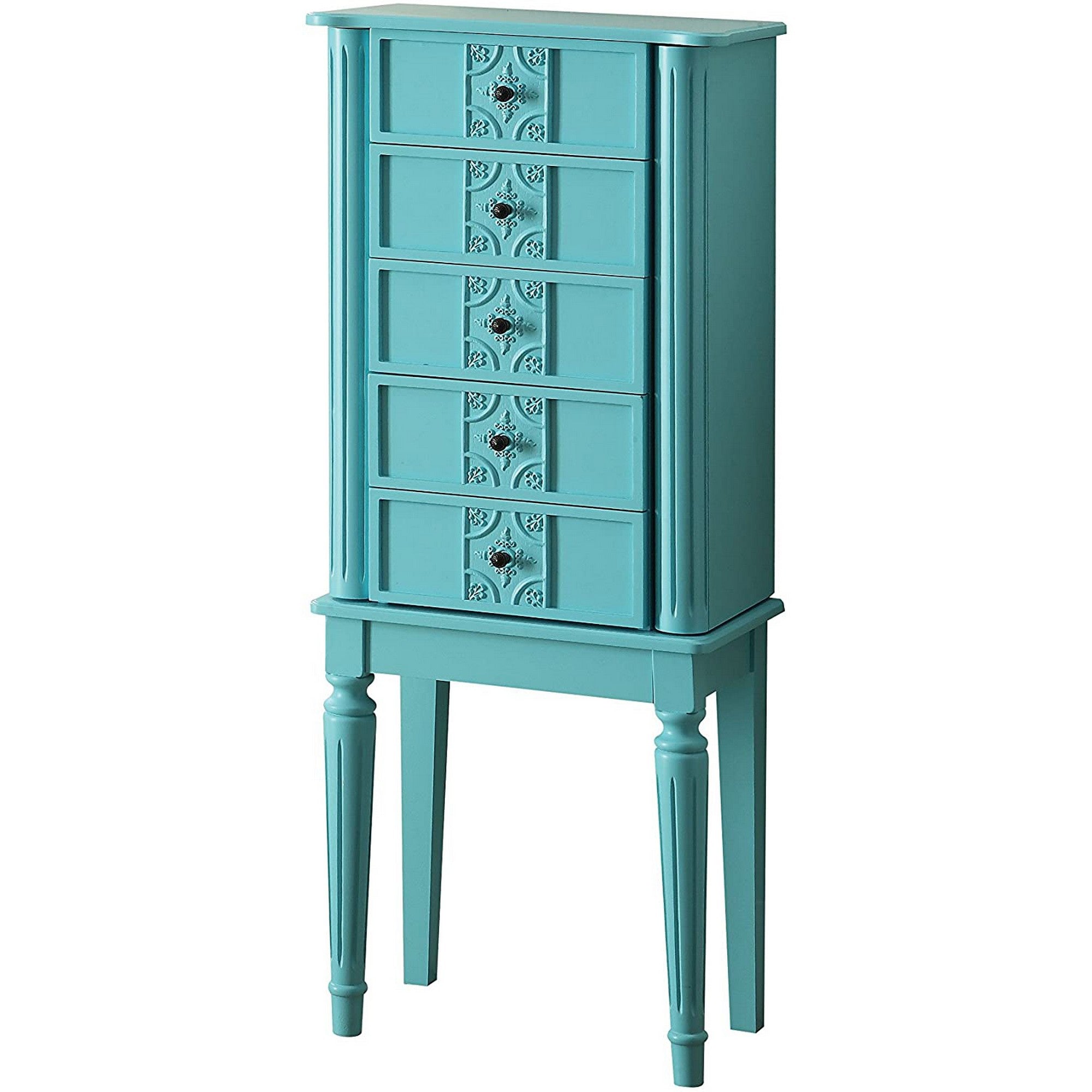 Wood Jewelry Armoire With 5 Drawers in Light Blue-zoom-1