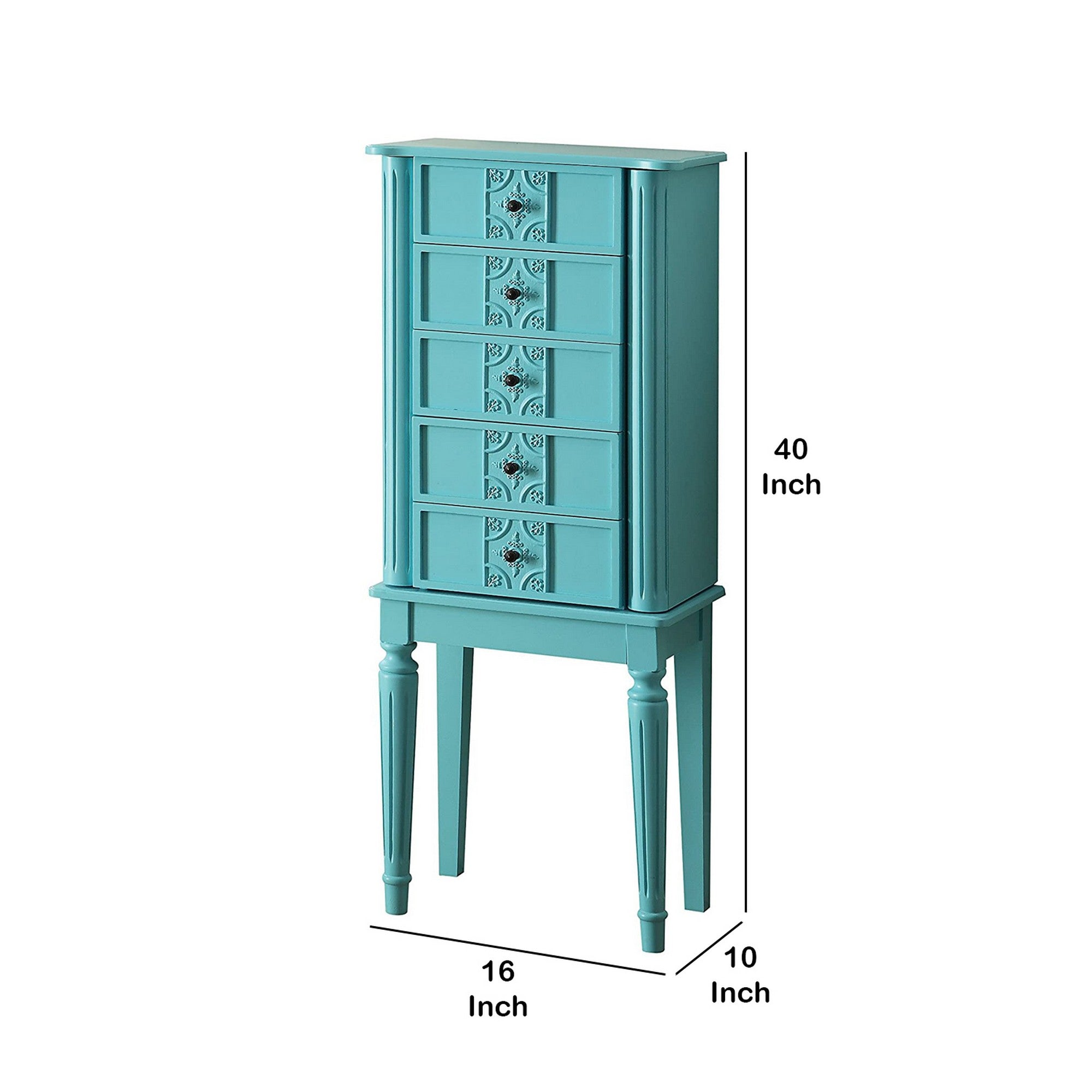 Wood Jewelry Armoire With 5 Drawers in Light Blue-zoom-5