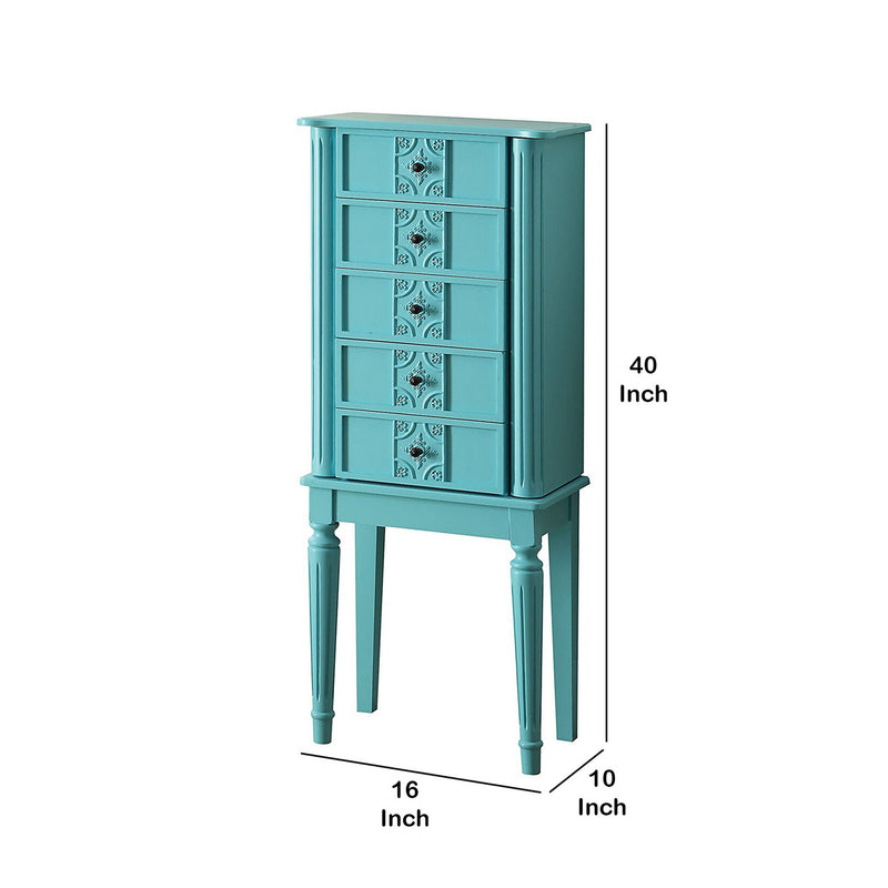 Wood Jewelry Armoire With 5 Drawers in Light Blue-zoom-