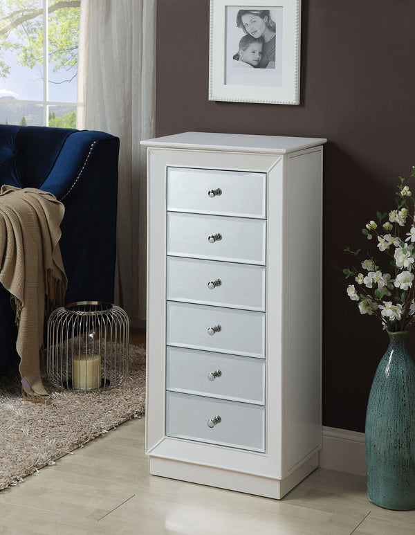 Wood Jewelry Armoire Having 6 Drawers with Mirror Front White