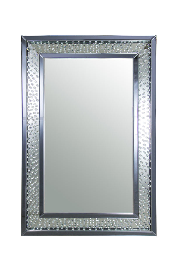 Rectangular Wall Accent Mirror With Crystal Insert Frame Silver