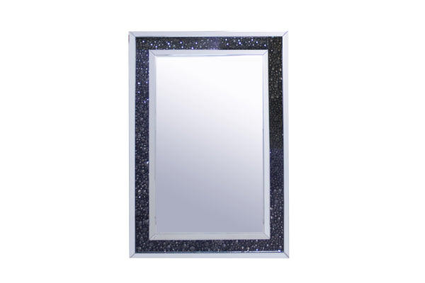 Rectangular Wall Accent Mirror With Black Crystal Insert In Mirrored Frame