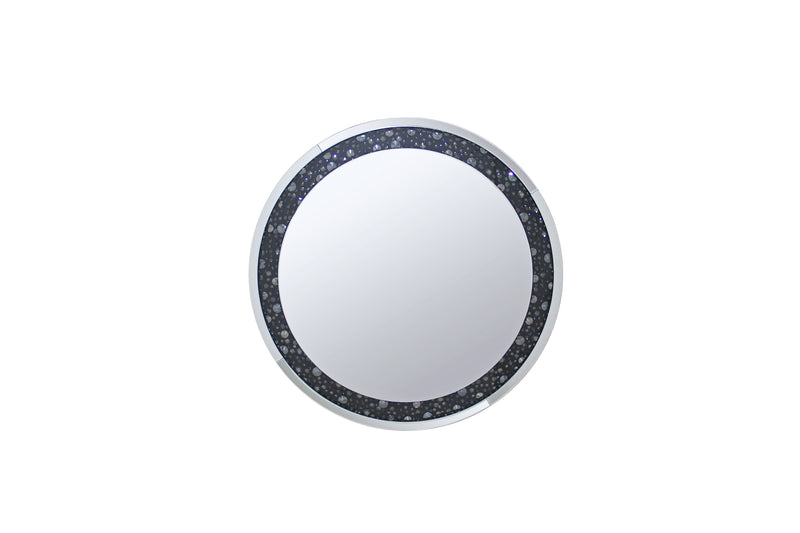 Round Wall Accent Mirror With Black Crystal Insert In Mirrored Frame-zoom-