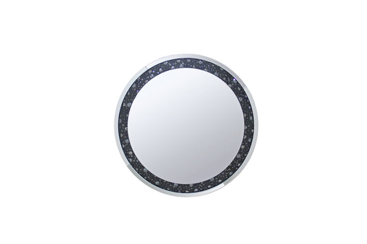 Round Wall Accent Mirror With Black Crystal Insert In Mirrored Frame