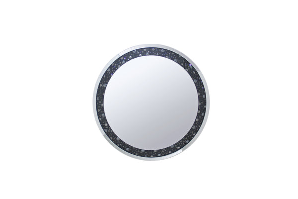 Round Wall Accent Mirror With Black Crystal Insert In Mirrored Frame