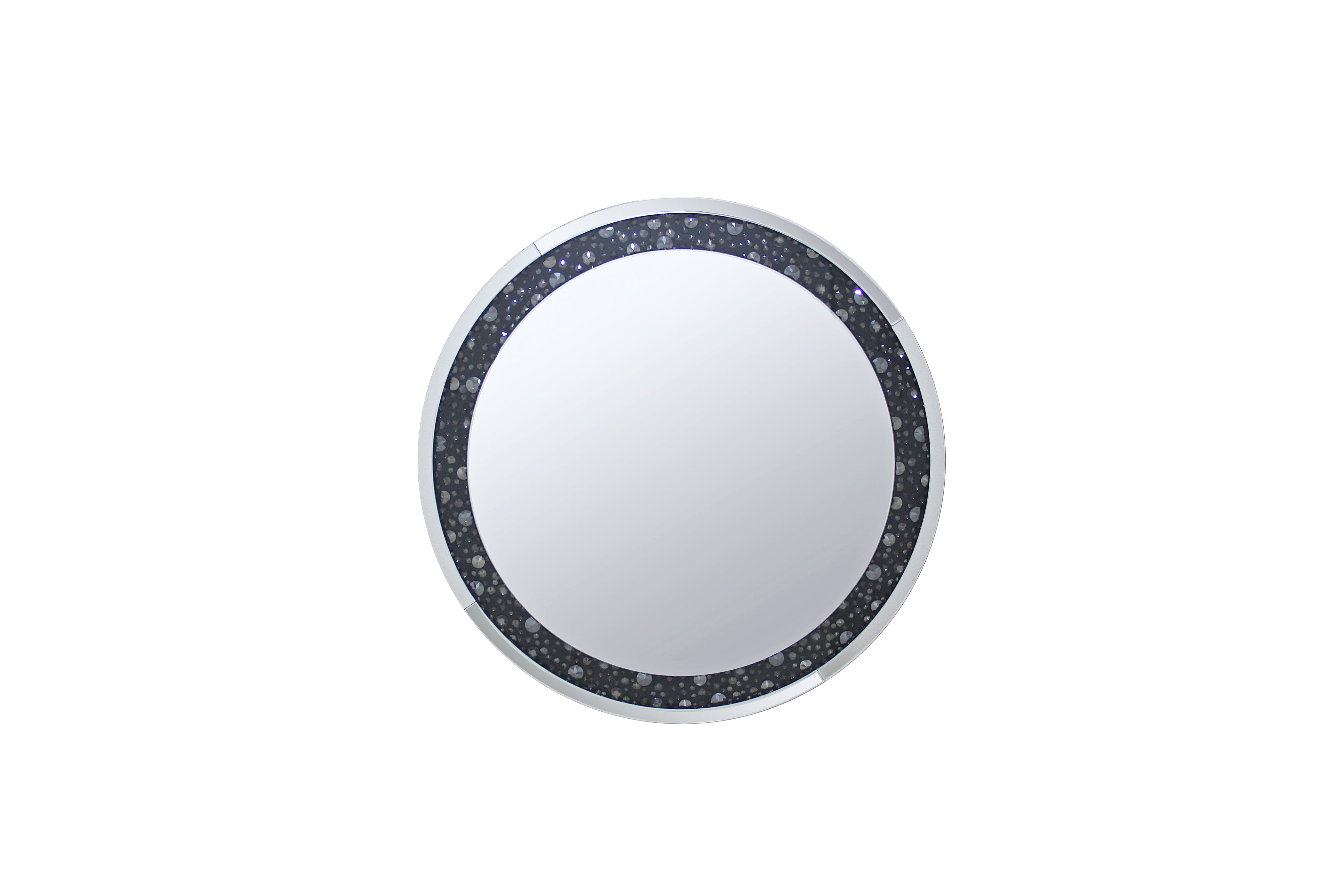 Round Wall Accent Mirror With Black Crystal Insert In Mirrored Frame-zoom-2