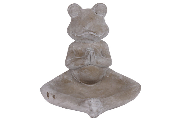 Meditating Frog Figurine In Namaskara Position With Candle Holder Gray