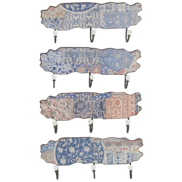 Mdf And Metal Wall Decor With 3 Hooks Multicolor Set Of 4
