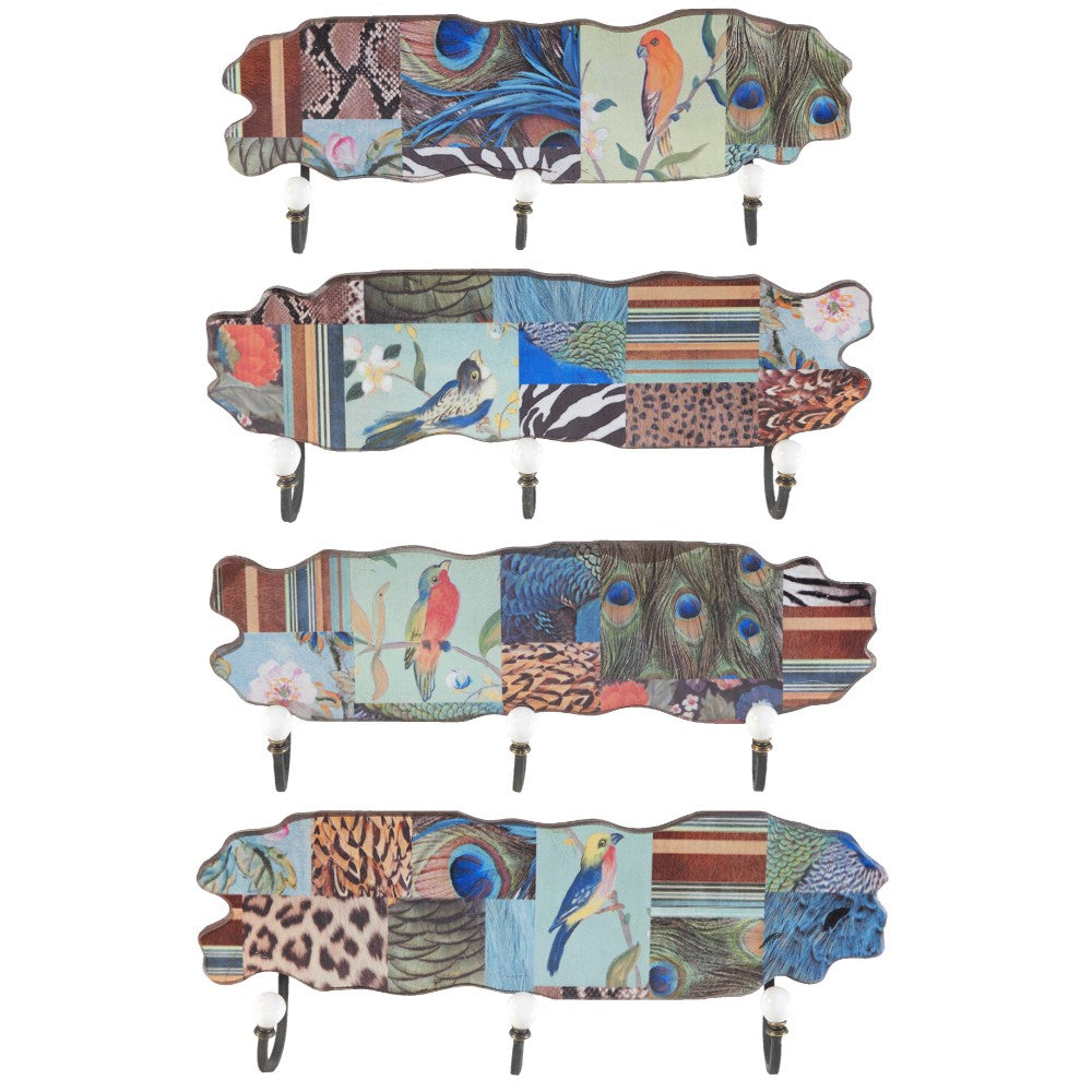 Aesthetic MDF And Metal Wall Decor With 3 Hooks Multicolor Set Of 4-zoom-1