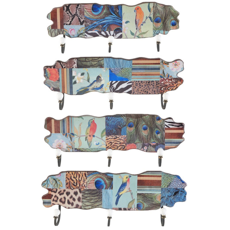 Aesthetic MDF And Metal Wall Decor With 3 Hooks Multicolor Set Of 4-zoom-