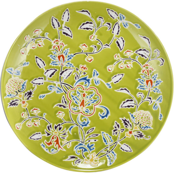 Floral Patterned Ceramic Decorative Plate In Round Shape Multicolor