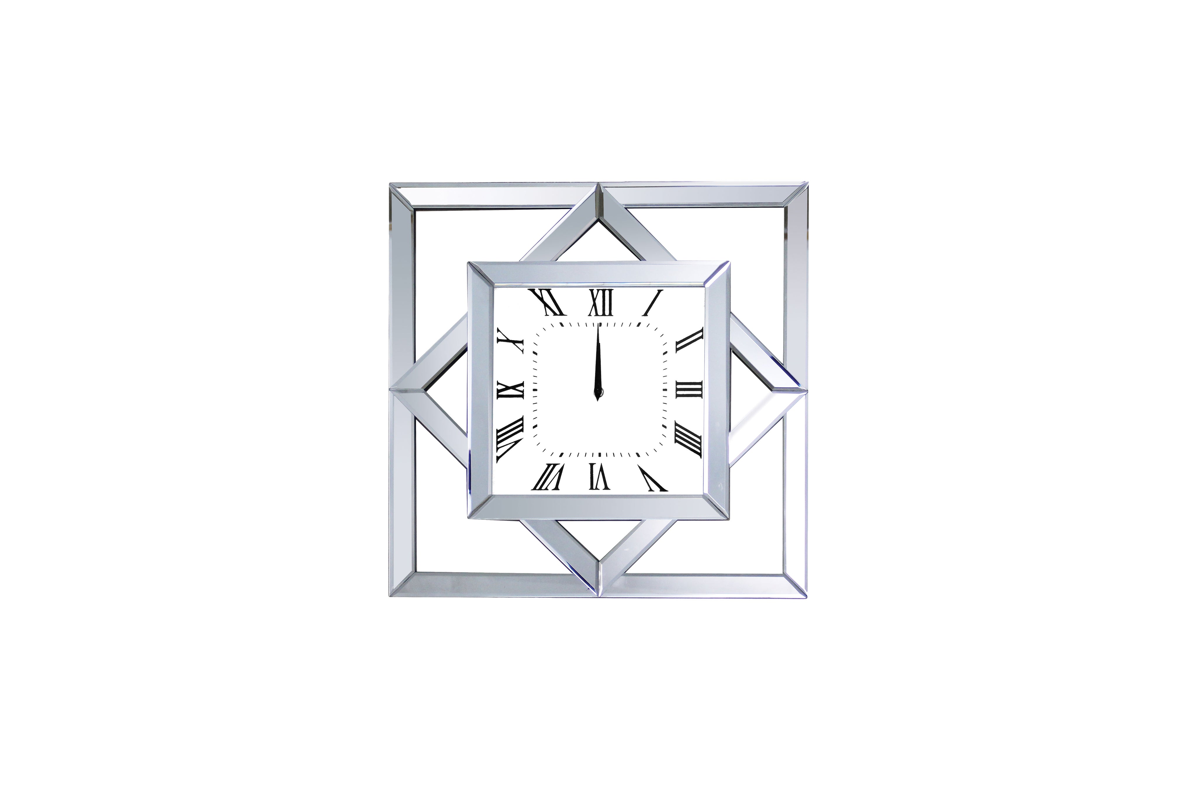 Square Shape Mirror Framed Wooden Analog Wall Clock White-zoom-1