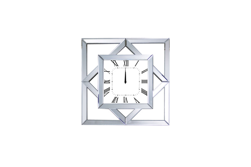 Square Shape Mirror Framed Wooden Analog Wall Clock White-zoom-