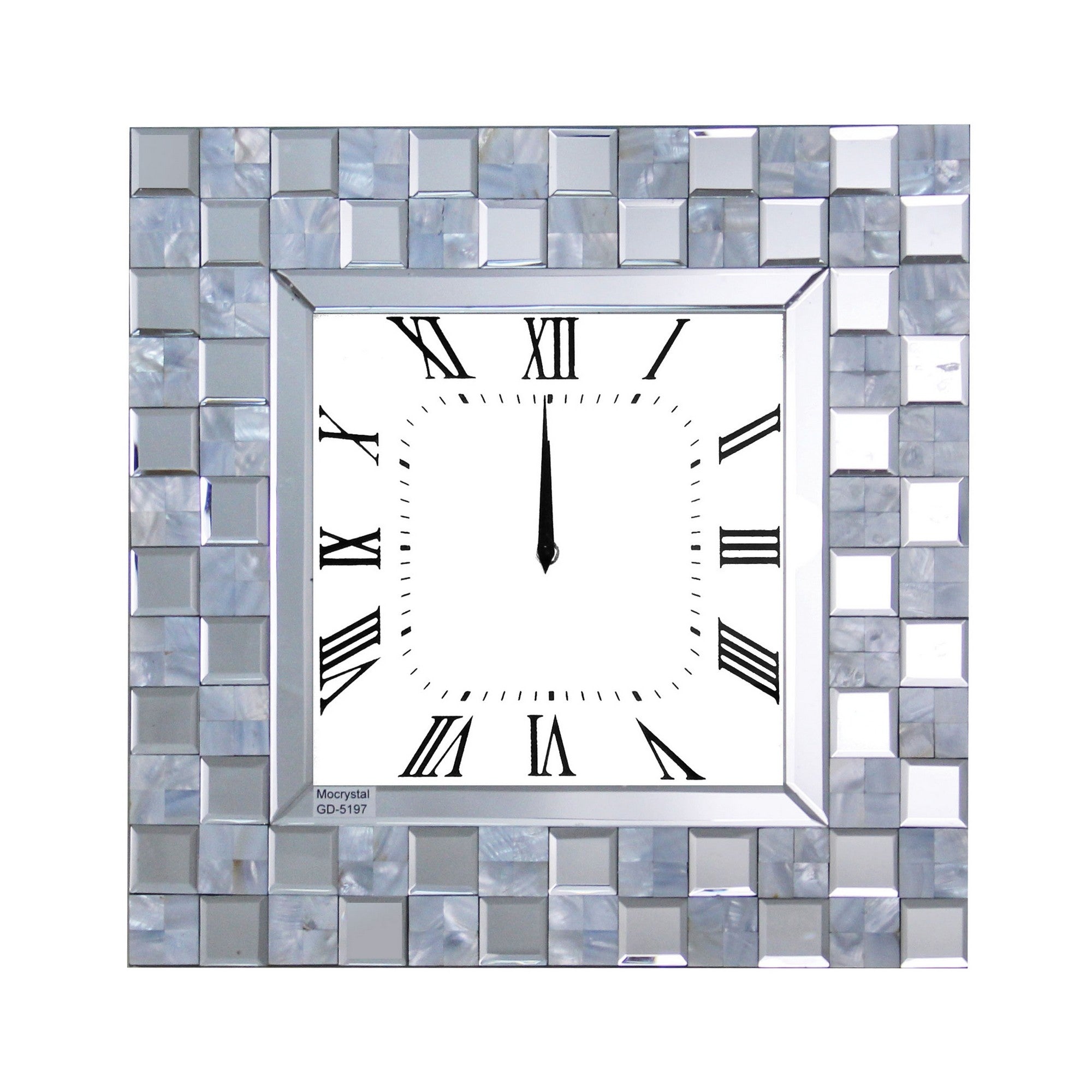 Mirror Accented Wooden Analog Wall Clock In Square Shape White-zoom-1