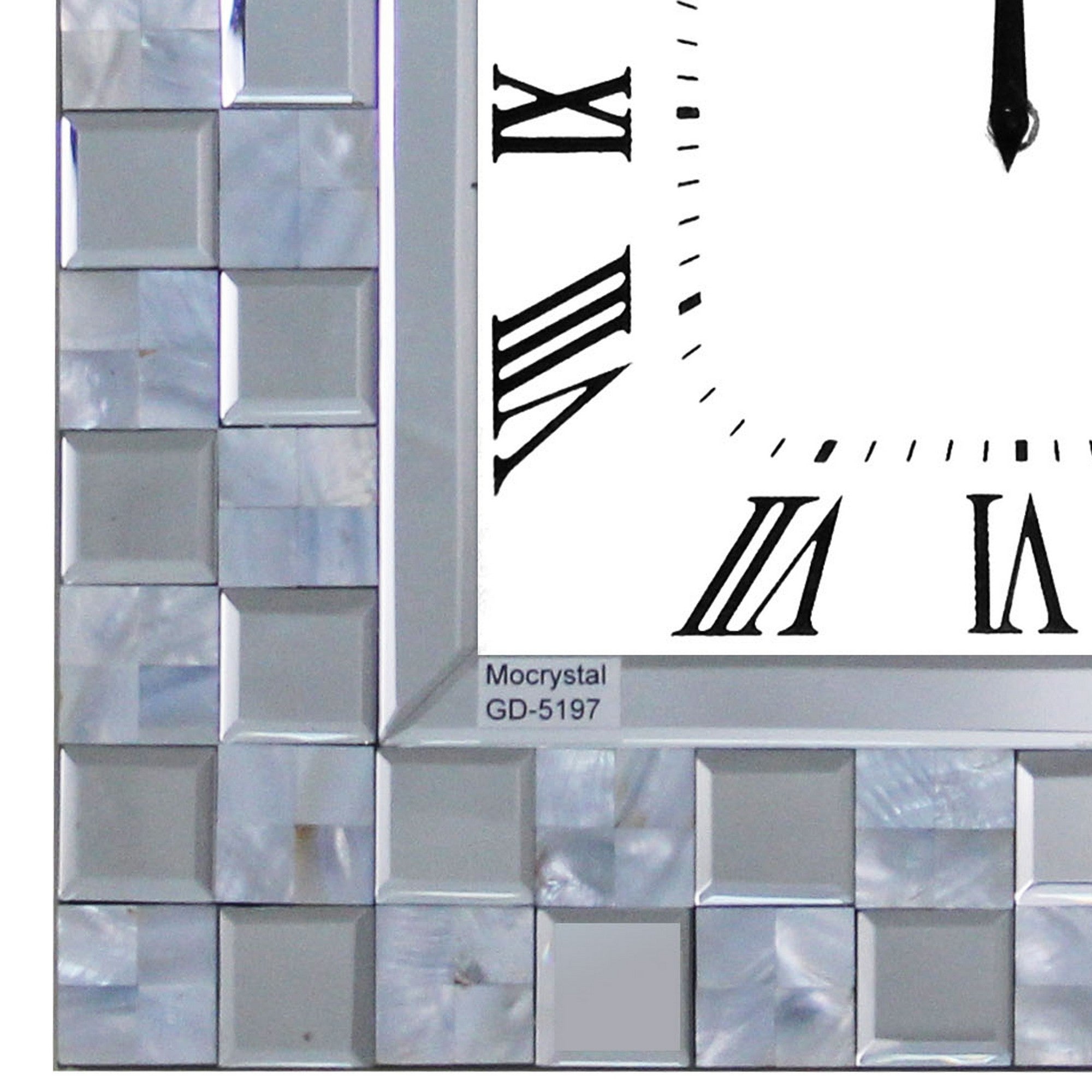 Mirror Accented Wooden Analog Wall Clock In Square Shape White-zoom-3
