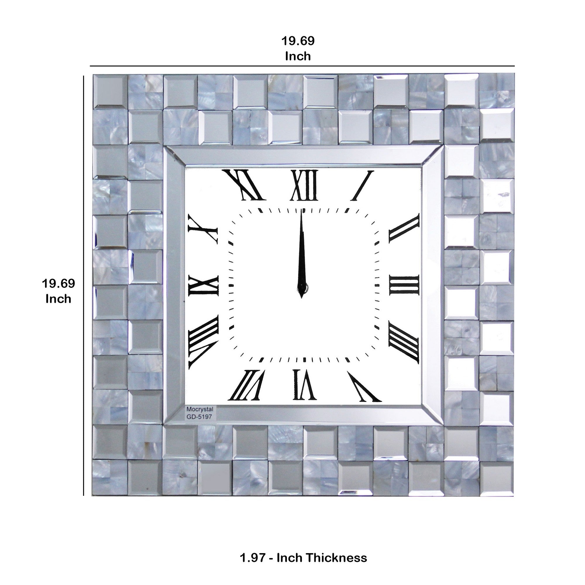 Mirror Accented Wooden Analog Wall Clock In Square Shape White-zoom-5