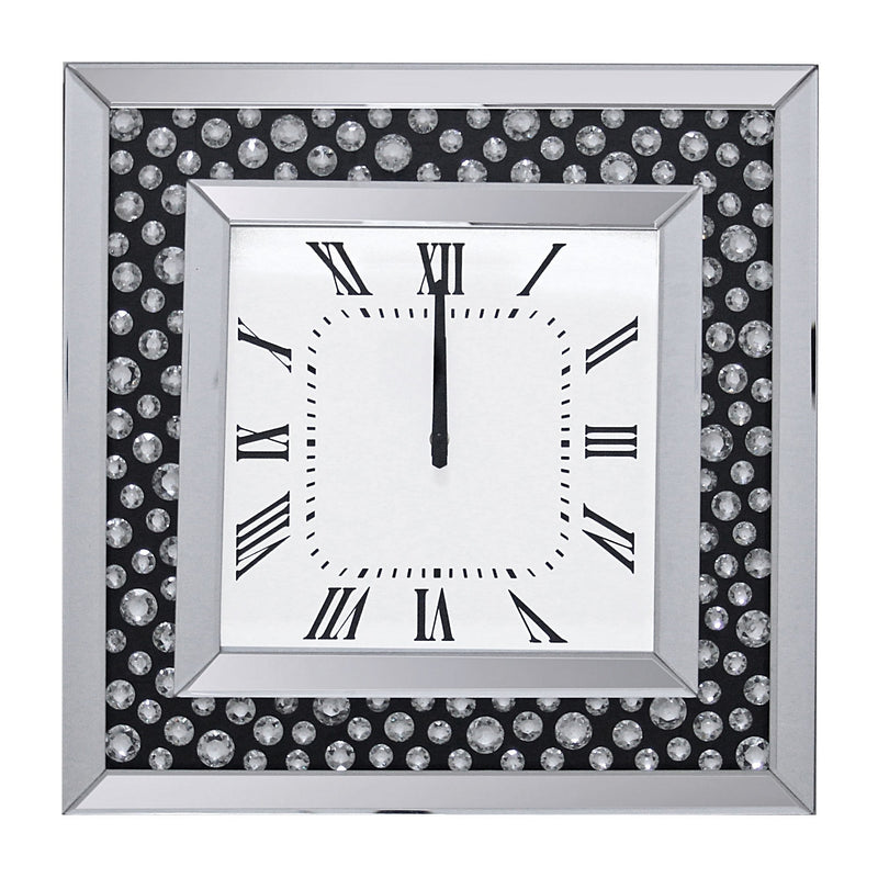 Beveled Mirror Frame Textured Analog Wall Clock Black & White-zoom-