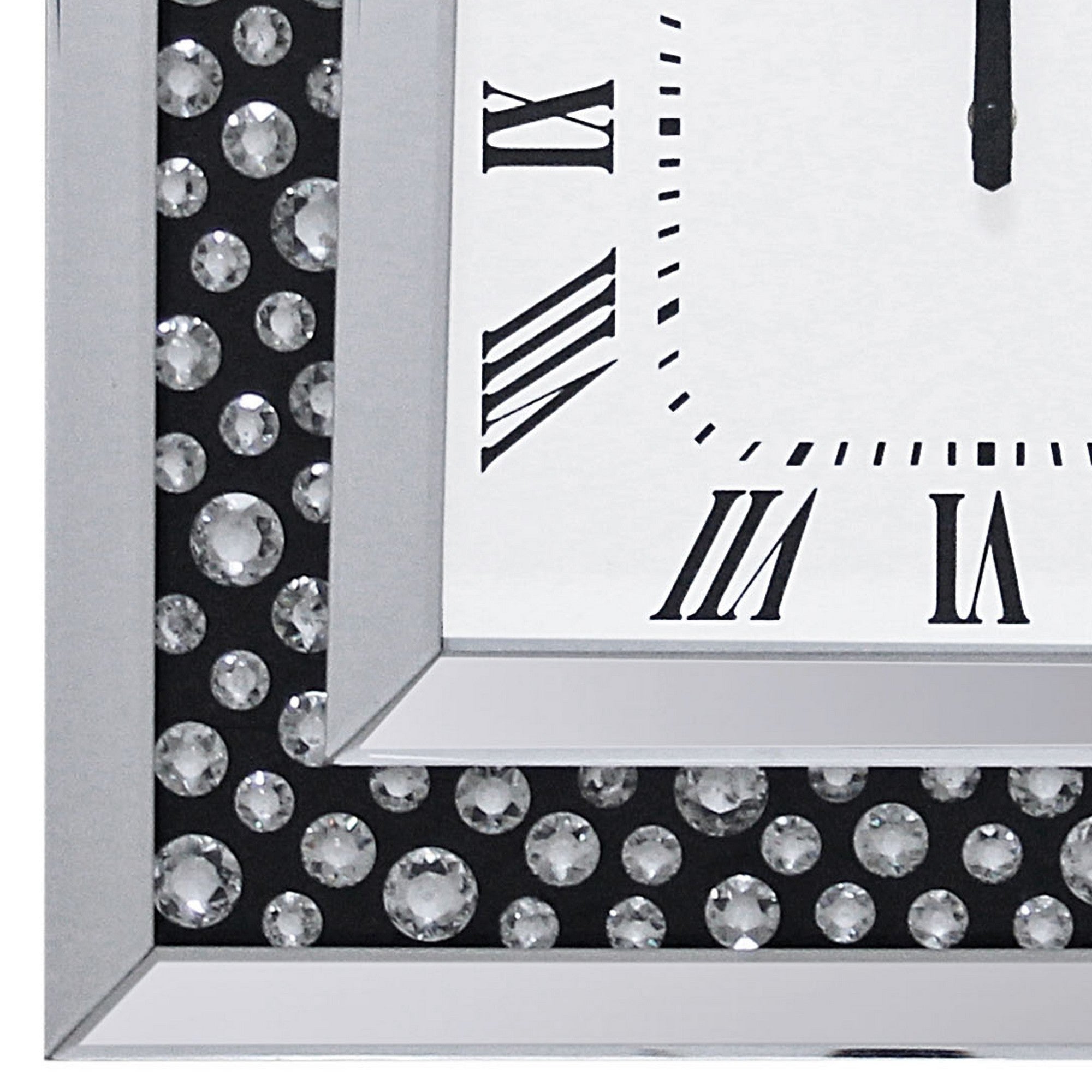 Beveled Mirror Frame Textured Analog Wall Clock Black & White-zoom-2