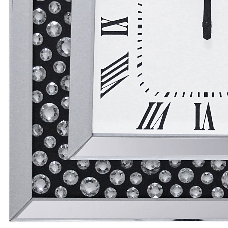 Beveled Mirror Frame Textured Analog Wall Clock Black & White-zoom-