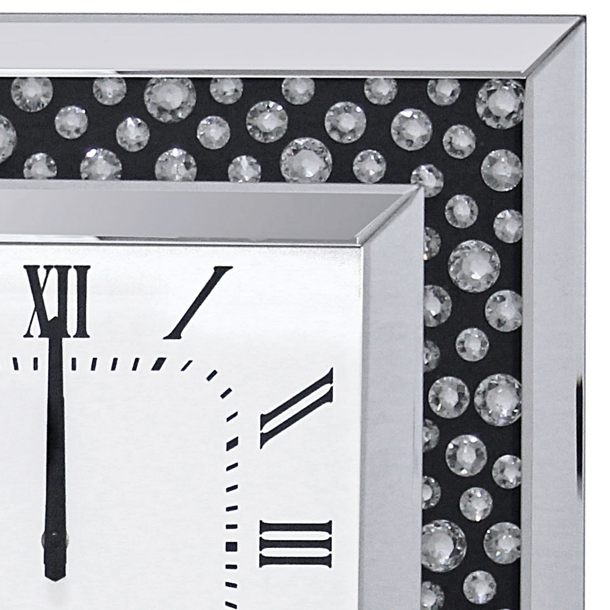 Beveled Mirror Frame Textured Analog Wall Clock Black & White-zoom-4