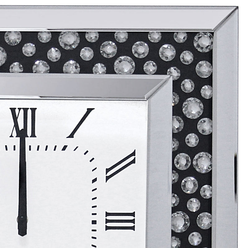 Beveled Mirror Frame Textured Analog Wall Clock Black & White-zoom-