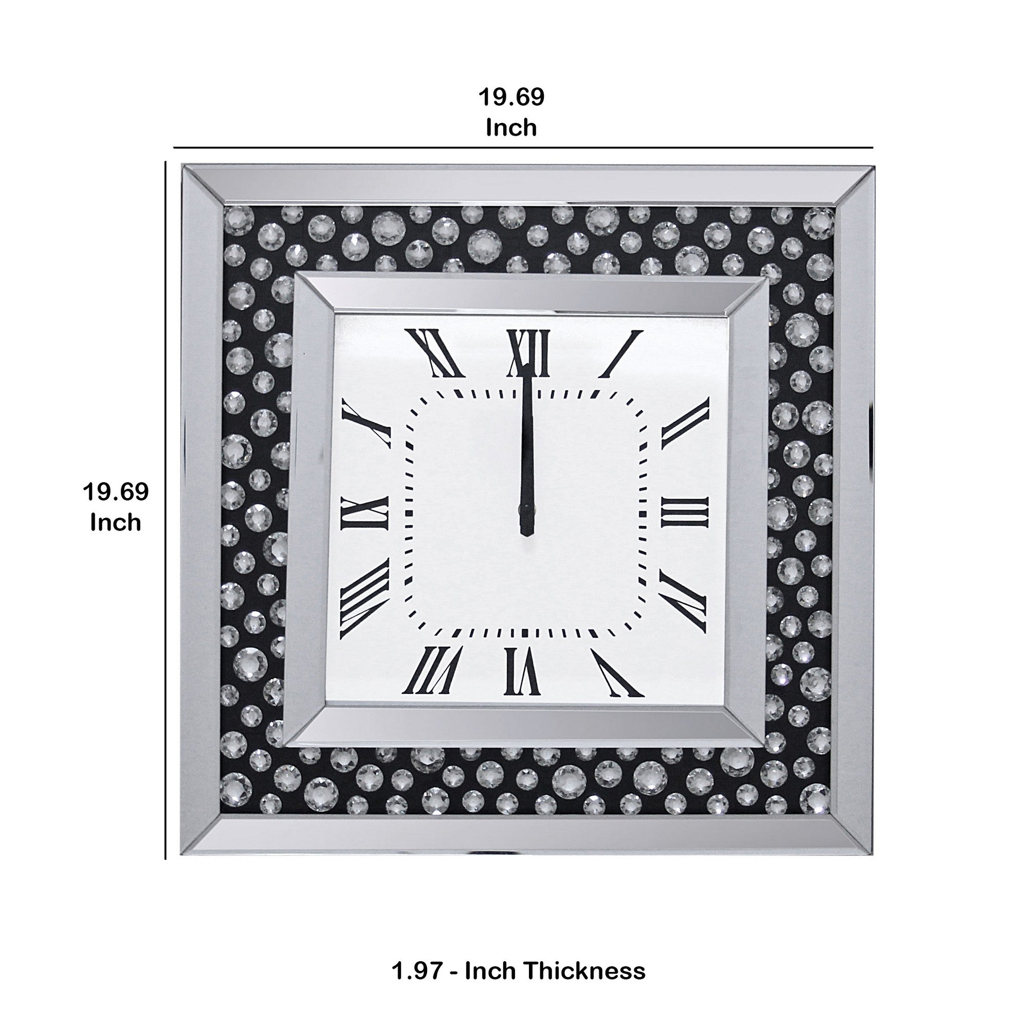 Beveled Mirror Frame Textured Analog Wall Clock Black & White-zoom-5