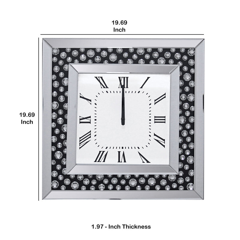 Beveled Mirror Frame Textured Analog Wall Clock Black & White-zoom-
