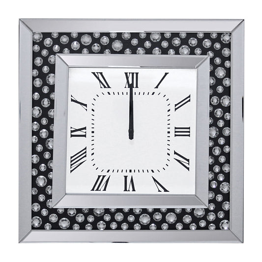 Beveled Mirror Frame Textured Analog Wall Clock Black & White