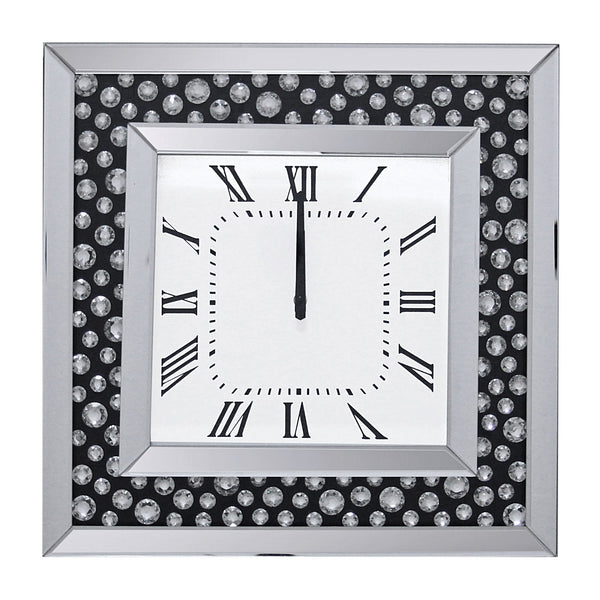 Beveled Mirror Frame Textured Analog Wall Clock Black & White
