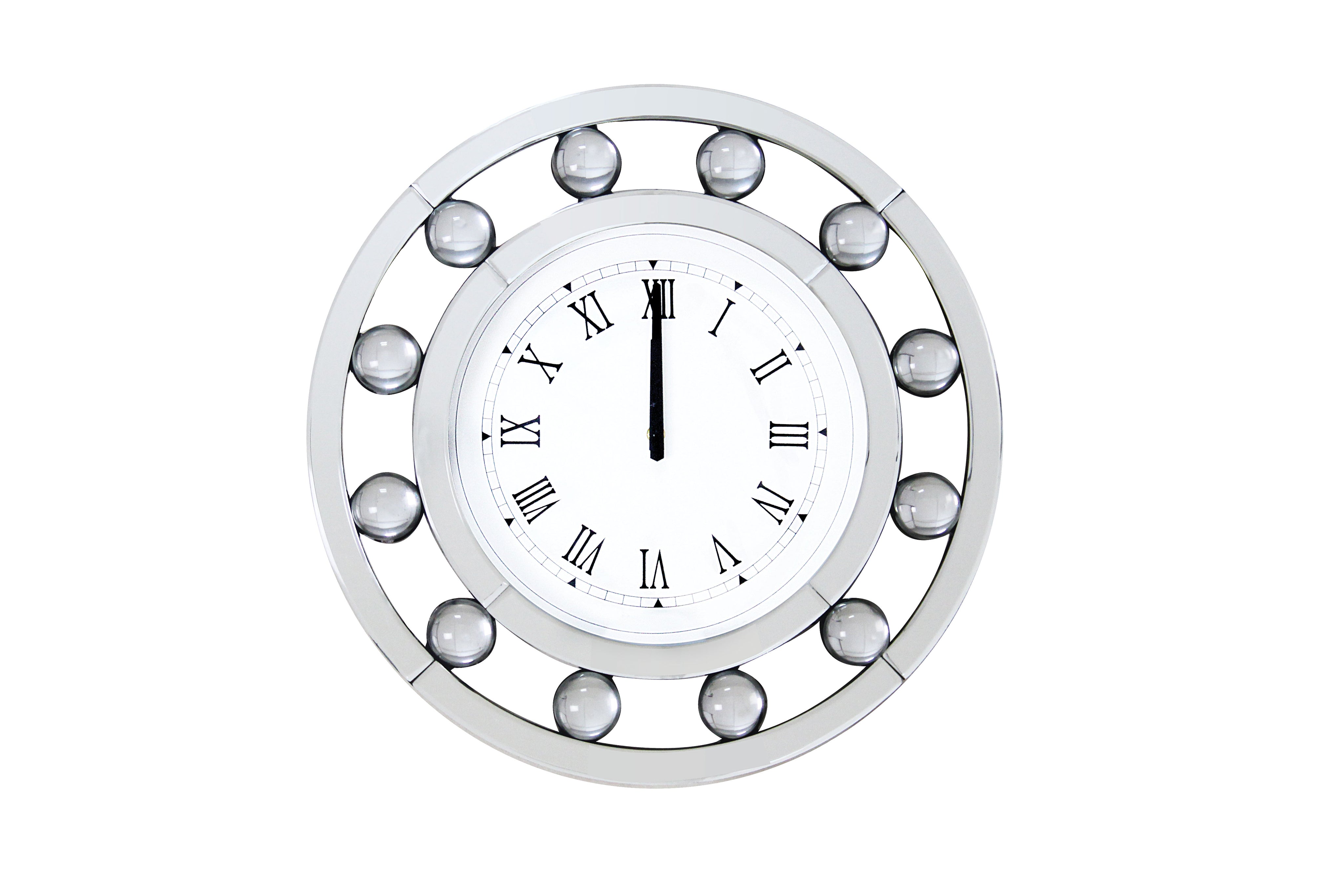 Mirrored Round Shape Wooden Wall Clock White-zoom-1