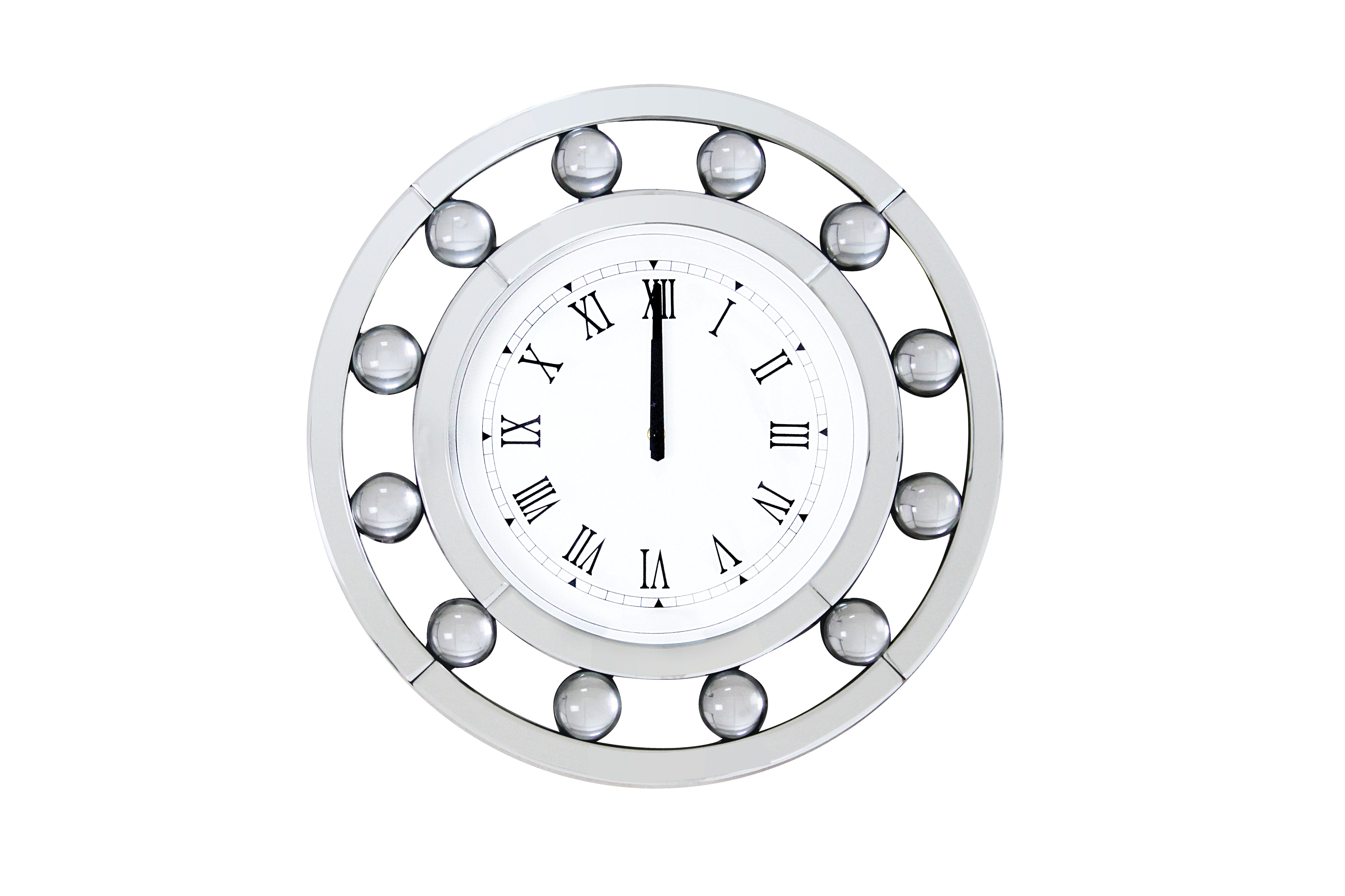 Mirrored Round Shape Wooden Wall Clock White