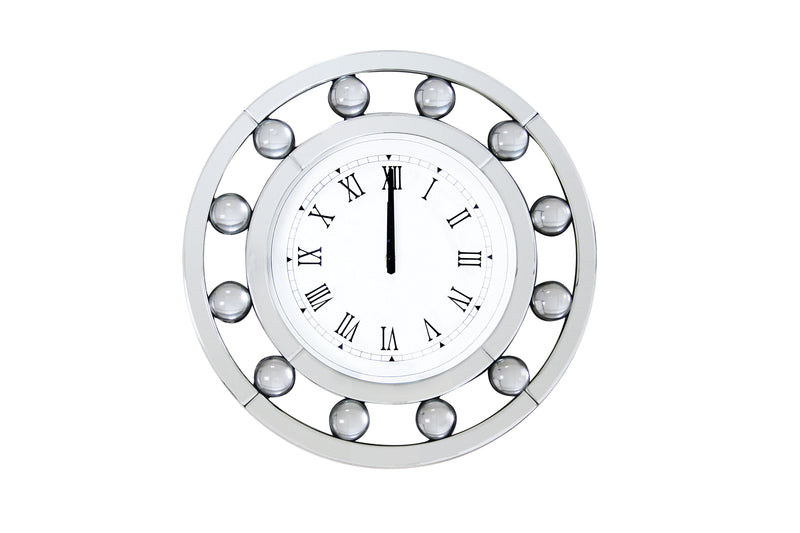 Mirrored Round Shape Wooden Wall Clock White-zoom-