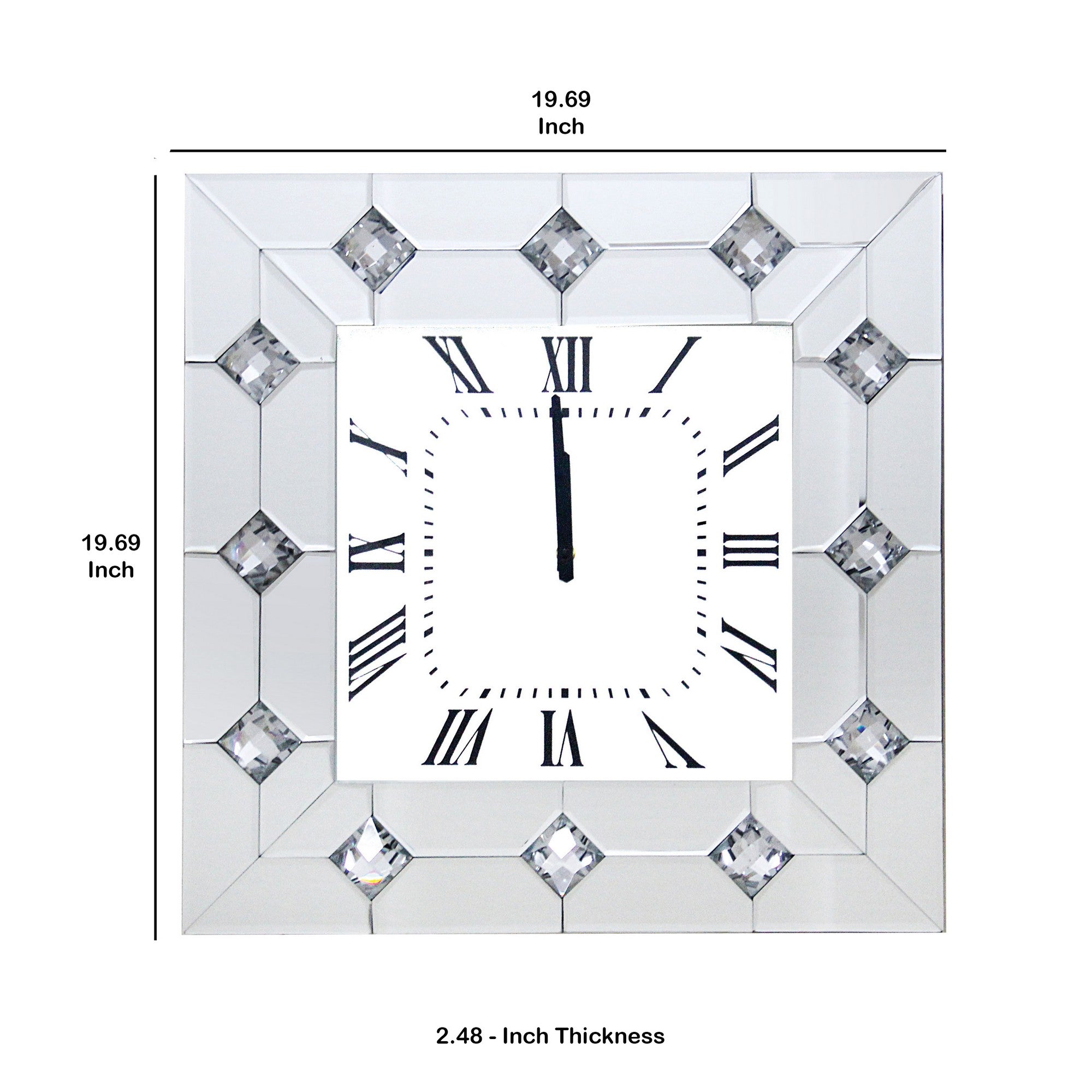 Mirrored Square Shape Wooden Analog Wall Clock With Crystal Accents White-zoom-5