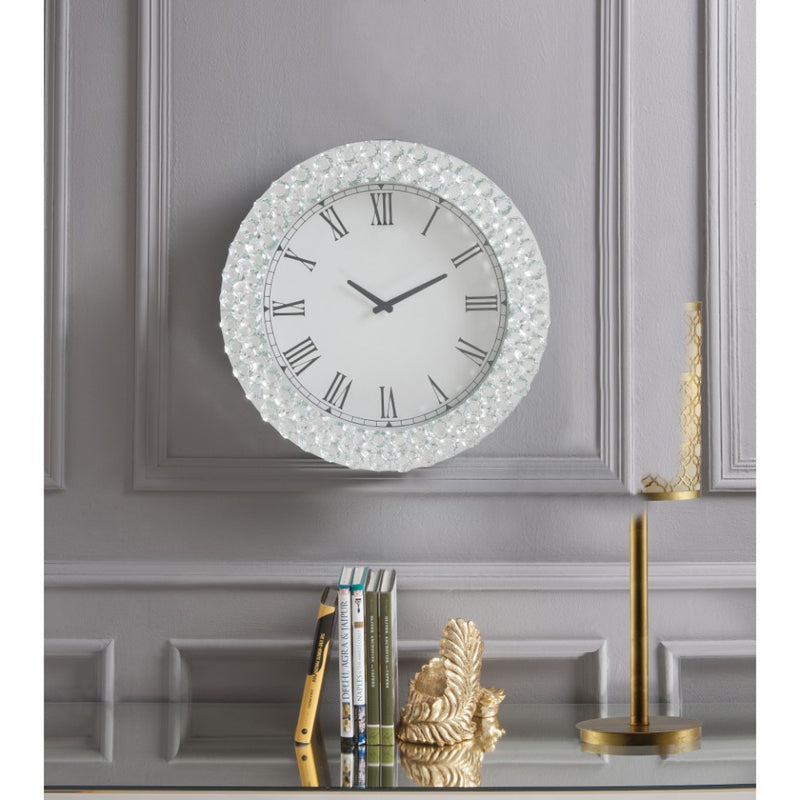 Wood & Mirror Round Analog Wall Clock White-zoom-