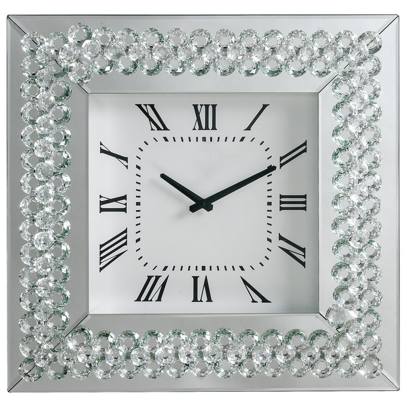 Wood & Mirror Square Analog Wall Clock White-zoom-
