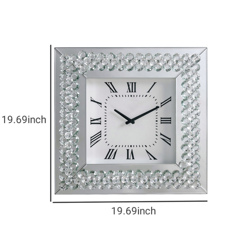 Wood & Mirror Square Analog Wall Clock White-zoom-