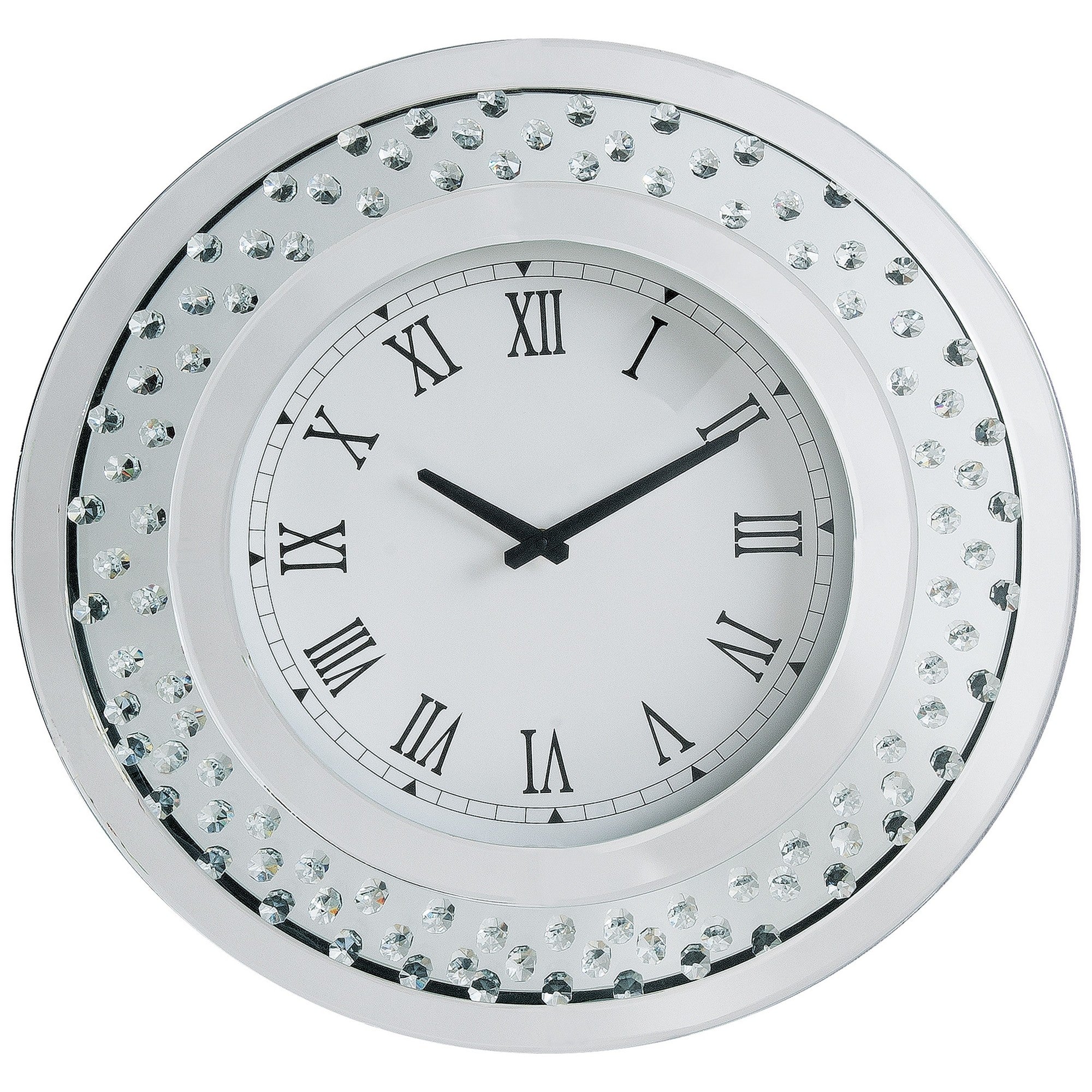 Wood & Mirror Round Analog Wall Clock White-zoom-1