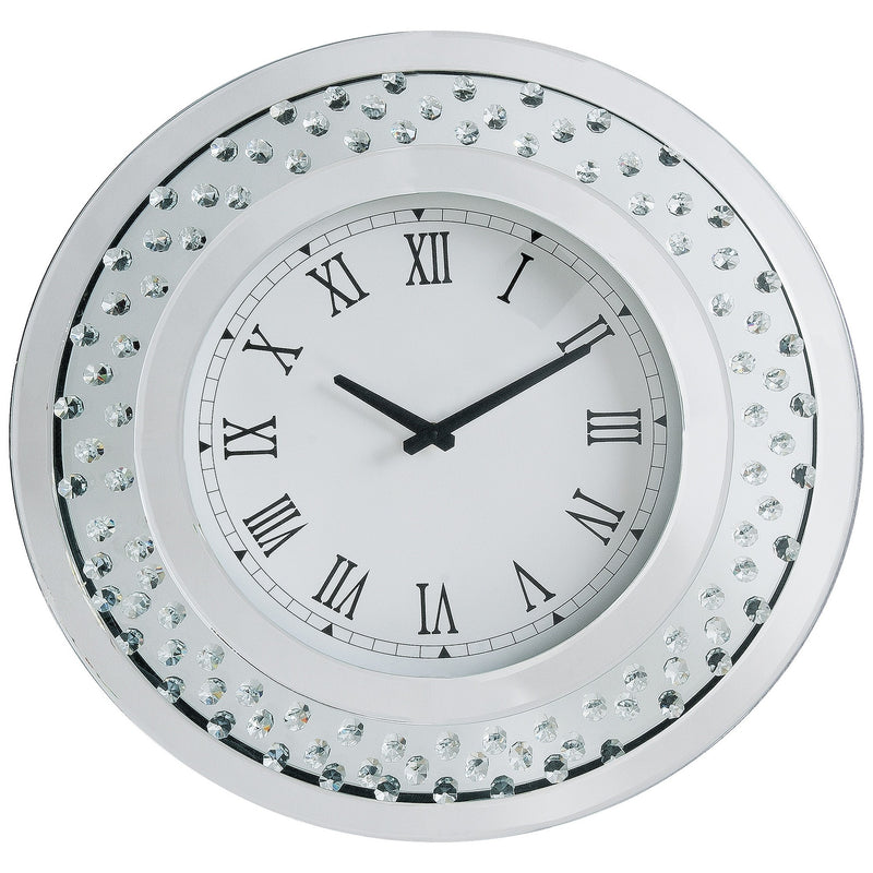 Wood & Mirror Round Analog Wall Clock White-zoom-