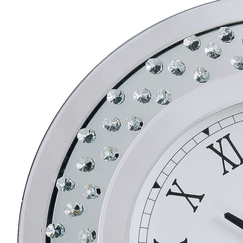 Wood & Mirror Round Analog Wall Clock White-zoom-