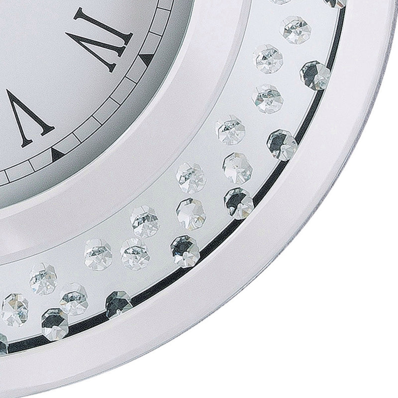 Wood & Mirror Round Analog Wall Clock White-zoom-