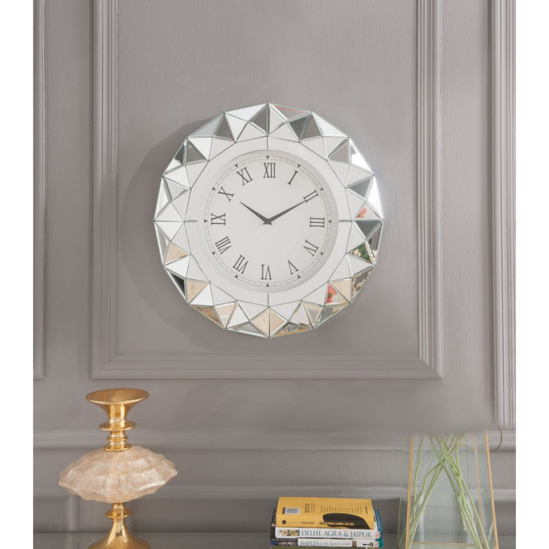 Wood & Mirror Round Analog Wall Clock White-zoom-