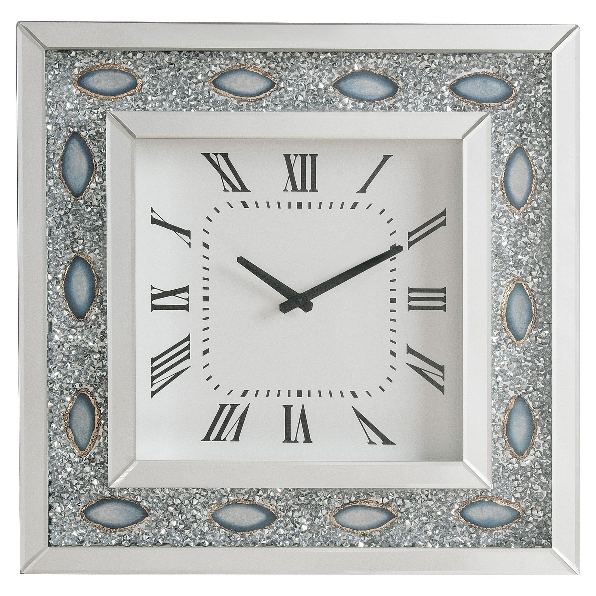 Wood & Mirror Square Analog Wall Clock White-zoom-1