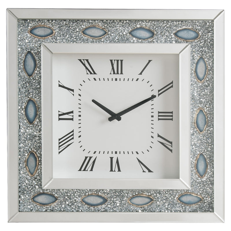 Wood & Mirror Square Analog Wall Clock White-zoom-