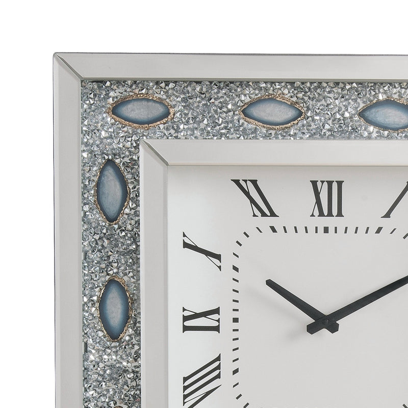 Wood & Mirror Square Analog Wall Clock White-zoom-