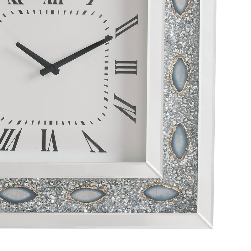 Wood & Mirror Square Analog Wall Clock White-zoom-