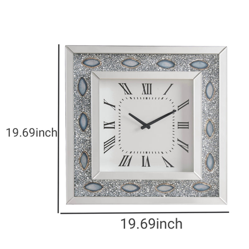 Wood & Mirror Square Analog Wall Clock White-zoom-