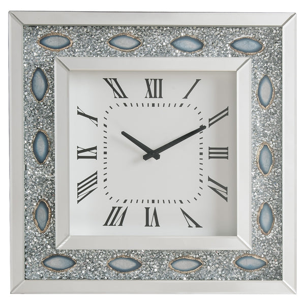Wood & Mirror Square Analog Wall Clock White