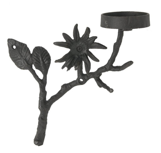 Tree Branch Cast Iron Candle Holder With Flower Black